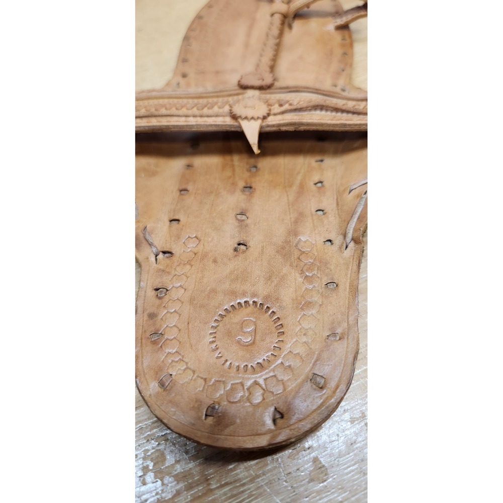 Handmade Leather Kolhapuri Sandals Womens 9 Tan Braided T-Strap Boho Flat Slides - Picture 6 of 8